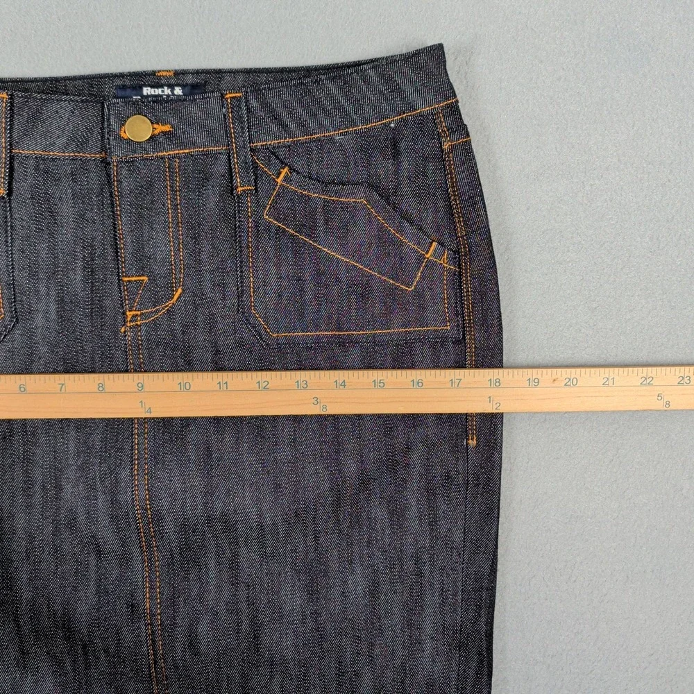 Rock & Republic Skirt Womens 27‎ Blue Denim Contrast Stitching Casual